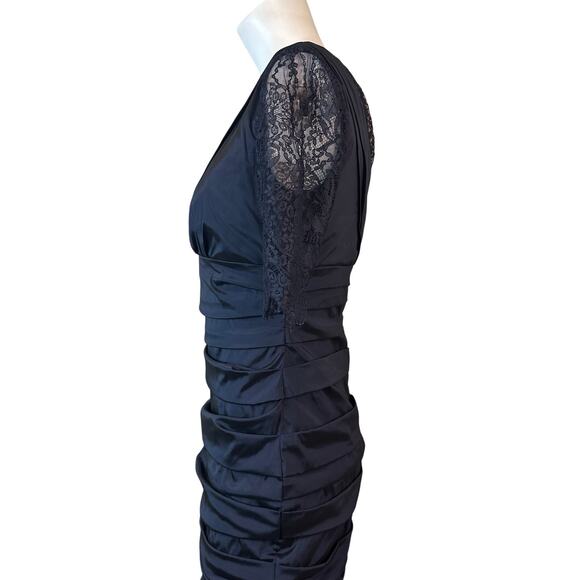 Theia Lace Sleeve Ruched Evening Dress 881865 Midnight Blue Mermaid Gown $748 8 - Picture 8 of 15
